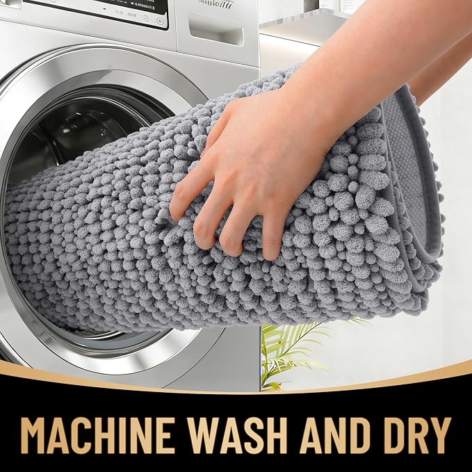 OLANLY Thick Bathroom Runner Rugs 47x17, Extra Soft Absorbent Chenille Bath Rugs, Rubber Backing, Machine Wash Dry, Long Bath Mats for Bathroom Floor, Tub and Shower, Home Decor Accessories, Grey