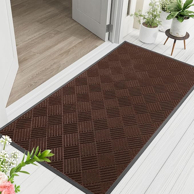 Indoor Outdoor Door Mat, 6’x 3' Doormat for Entryway, Rubber Backing Non Slip Front Door Mat Outside Entrance, Super Absorbent Commercial Floor Mat for Home Office, Brown