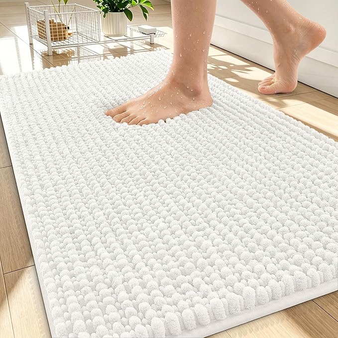 OLANLY Thick Bathroom Rugs 30x20, Extra Soft Absorbent Chenille Bath Rugs, Rubber Backing, Machine Wash Dry, Bath Mats for Bathroom Floor, Tub and Shower, Home Decor Accessories, Ivory