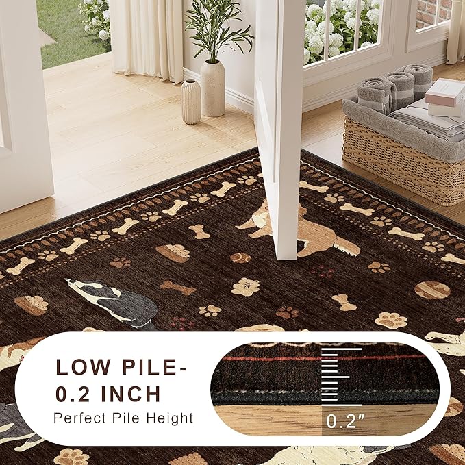DUKINO 2x6 Washable Runner Rug for Hallway, Non Slip Animal Dog Kitchen Rug with Low Pile Design, Ultra Soft & Stain Resistant Indoor Carpert Runner for Entryway, Bedroom, Laundry, Bathroom, Brown