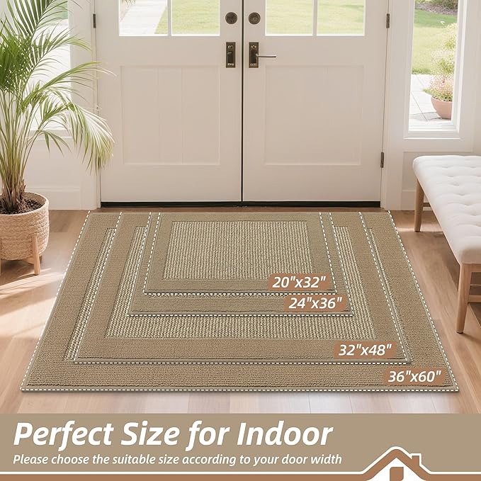 BEQHAUSE Indoor Door Mat 32" x 48", Dirt Trapper Door Mats Non-Slip Entryway Rugs Washable, Resist Dirt Absorbent Welcome Mat, Low Profile Floor Mats for Front Back Door and Entryway, Beige