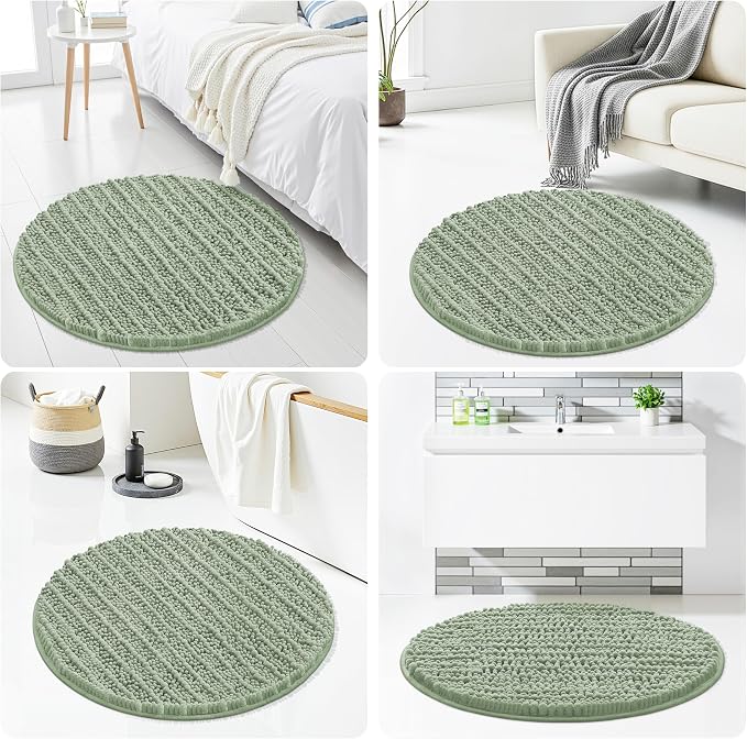 Smiry Bathroom Rugs Mat Round 24x24, Soft Absorbent Chenille Bath Rugs, Non Slip Rubber Backing Machine Washable Quick Dry Bath Mats for Bathroom Floor, Tub, Shower, Home Accessories, Sage Green