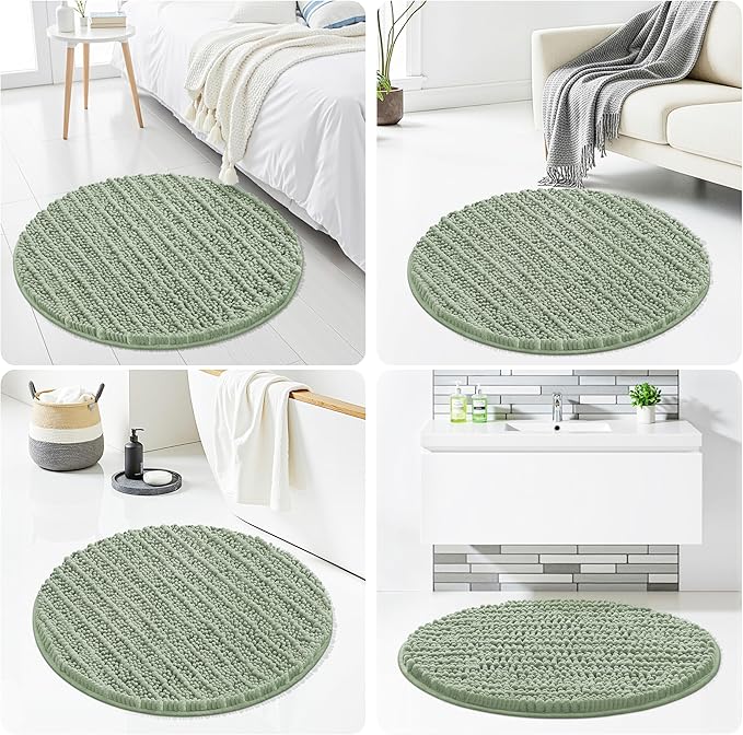 Smiry Bathroom Rugs Mat Round 30x30, Soft Absorbent Chenille Bath Rugs, Non Slip Rubber Backing Machine Washable Quick Dry Bath Mats for Bathroom Floor, Tub, Shower, Home Accessories, Sage Green