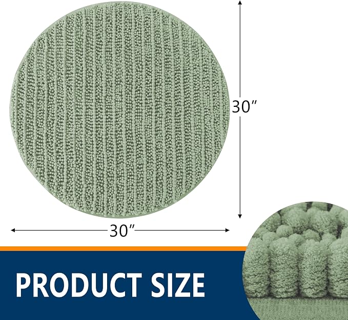 Smiry Bathroom Rugs Mat Round 30x30, Soft Absorbent Chenille Bath Rugs, Non Slip Rubber Backing Machine Washable Quick Dry Bath Mats for Bathroom Floor, Tub, Shower, Home Accessories, Sage Green
