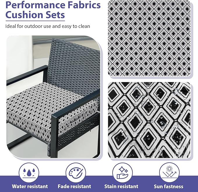 IPYNBAP Outdoor Chair Cushions Set of 4 -Waterproof Outdoor Seat Cushions for Patio Furniture, Patio Chair Cushion with Handle and Ties, Out Door Chair Pads,18.5x16x3-Square, Black Geometry