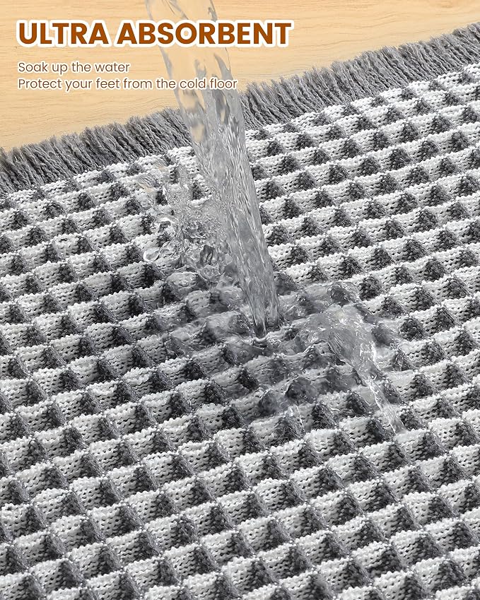 Smiry Waffle Bath Mat 24x16, Extra Soft Absorbent Bathroom Rugs, Non Slip Machine Washable Quick Dry Bath Rugs for Bathroom Floor, Tub, Shower, Home Decor Accessories, Darkgrey & Cream