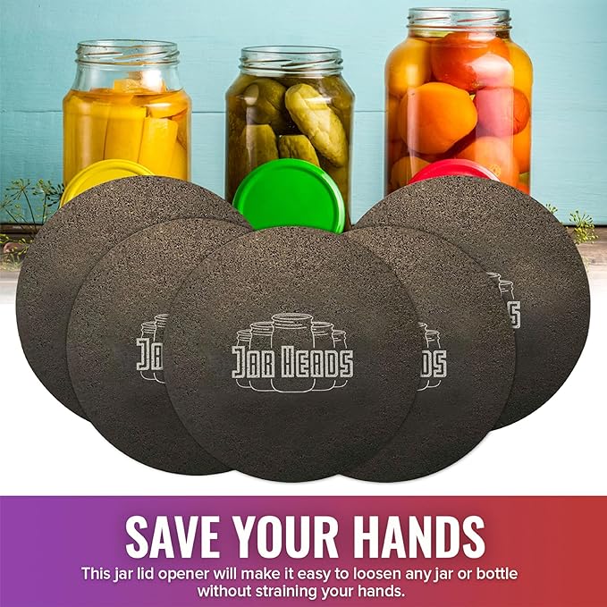 JAR HEADS Rubber Jar Opener Gripper Pad 5 Pack - Thick 5 Inch Grippers for Opening Jars Made in the USA - Jar Opener for Weak Hands & Seniors with Arthritis
