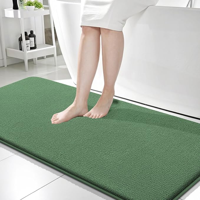 OLANLY Thick Memory Foam Bathroom Runner Rugs 59x24, Extra Soft Absorbent Long Bath Mats, Quick Dry, Non-Slip, Machine Washable Mats for Bathroom, Tub and Shower, Home Decor Accessories, Olive Green