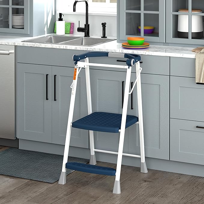 COSCO 2-Step Kitchen Stepper™ Folding Step Stool, Safety Kit Series, Ages 4+, Navy