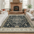 RELEANY Area Rugs Square 8ft Washable Non-Slip, Floral Vintage Distress Medallion Carpet for Living Room Bedroom Dining Room, Vintage Black Brown Neutral