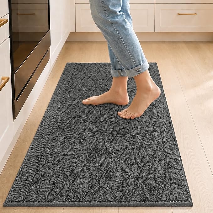 COSY HOMEER Kitchen Rugs 24"x35" Non-Slip Washable Kitchen Mats for Floor Polypropylene Absorbent Kitchen Floor Mat for Kitchen Sink Entryway,Grey