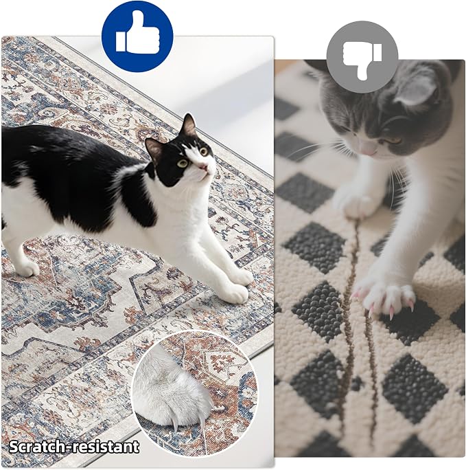 4 Pieces Kitchen Rug Set: Washable Water Resisitant Carpet for Sink Stove Area Soft Floor Mats with Non-Slip Backing for Bathroom Low-Pile Runners for Family with Elderly Dogs(2x3+2x4+2x5+2x6,Brick)