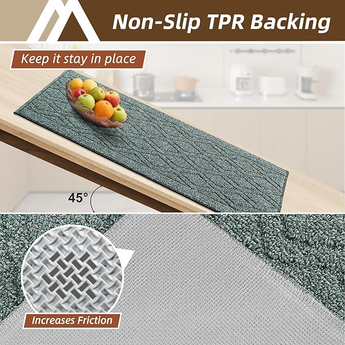 COSY HOMEER Kitchen Rugs Sets 2PCS,Non-Slip Washable Kitchen Mats for Floor,Absorbent and Stain Resistant Kitchen Runner Rugs for Kitchen Sink Laundry Entryway,24"x35"+24"x60",Heather Green