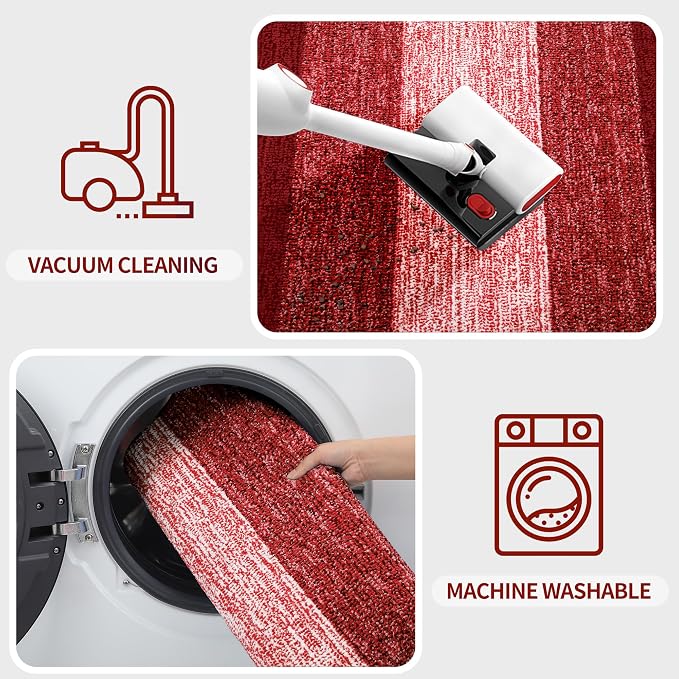 Kitinjoy Indoor Outdoor Door Mat, 44x32 Non-Slip Absorbent Dirt Trapper, Low-Profile Washable Inside Entrance Front Floor Mat, Sturdy Soft Entry Doormats for Entryway, Burgundy