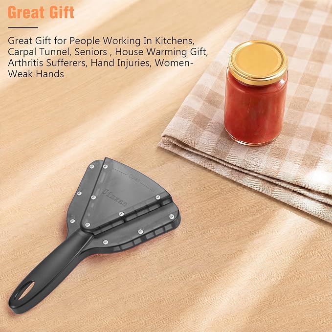 Uinxan Jar Opener for Weak Hands & Seniors with Arthritis - Handheld Manual | Effortlessly Opens Stubborn Screw Lids & Bottle Caps. 304 Stainless Steel. Durable. Patented Kitchen Gadget (Black)