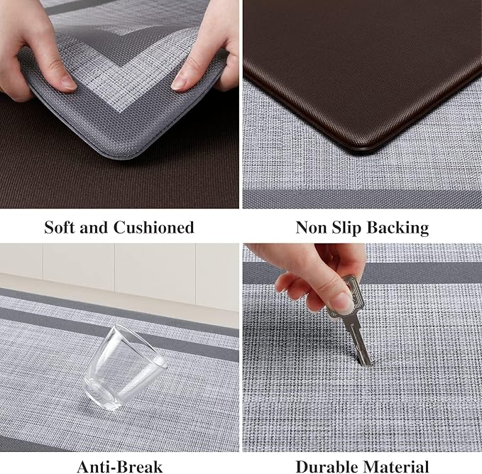 Mattitude Kitchen Mats Set of 2 Cushioned Rugs 0.47 inch Thick Anti-Fatigue Mats for Kitchen Floor,Waterproof Non-Slip Mats and Rugs Set for Office,Floor,Laundry 17.3"×29"+17.3"×59",Grey