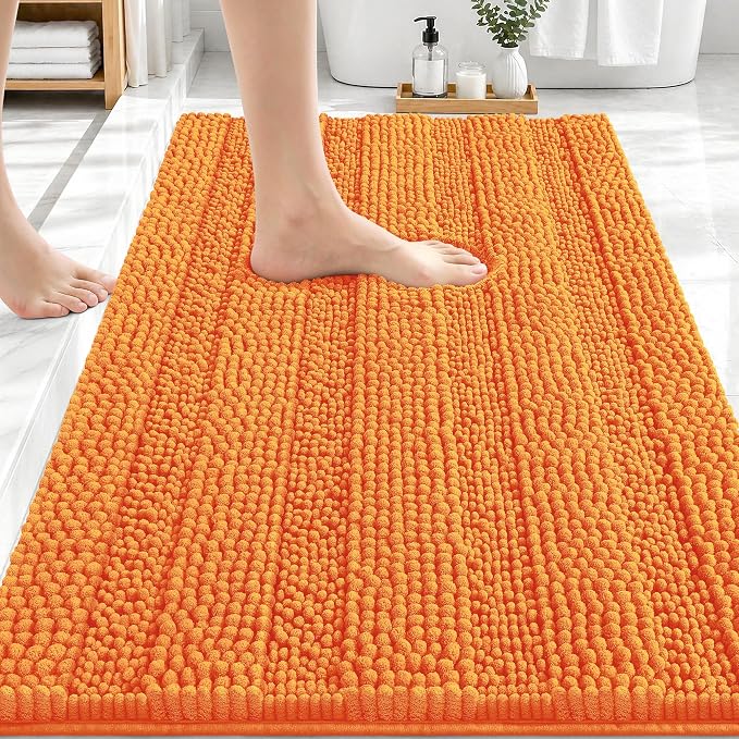 OLANLY Thick Bathroom Rugs 30x20, Extra Soft Absorbent Chenille Striped Bath Rugs, Rubber Backing, Machine Wash Dry, Bath Mats for Bathroom Floor, Tub and Shower, Home Decor Accessories, Orange