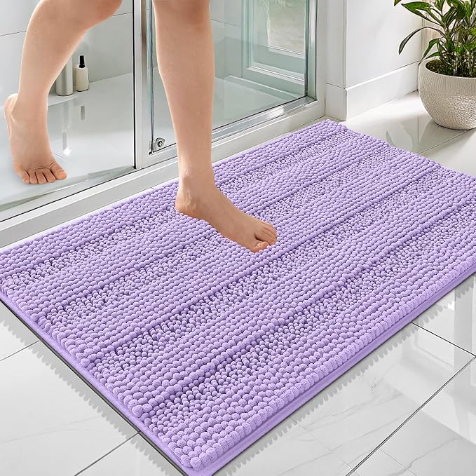 OLANLY Thick Bathroom Rugs 36x24, Extra Soft Absorbent Chenille Striped Bath Rugs, Rubber Backing, Machine Wash Dry, Bath Mats for Bathroom Floor, Tub and Shower, Home Decor Accessories, Lavender