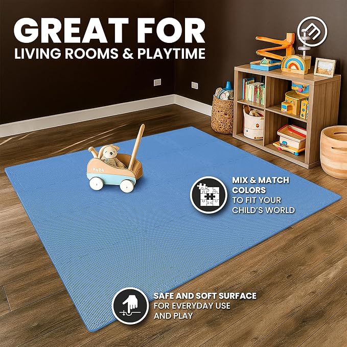 bemaxx Gym Mats Set - 18 pcs EVA Interlocking Foam Floor Tiles (12.6"x12.6"x0.4") 18sqft Protective Gym Flooring Sports Home Workout Exercise Mats Puzzle Garage Fitness Play-Room Pool Treadmill Bike