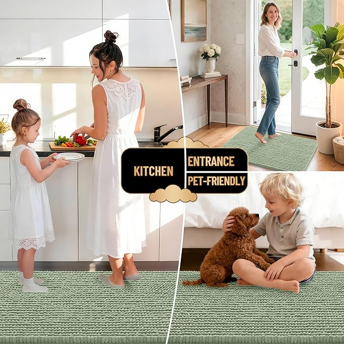 OLANLY Thick Bathroom Runner Rugs 70x24, Extra Soft Absorbent Chenille Bath Rugs, Rubber Backing, Machine Wash Dry, Long Bath Mats for Bathroom, Tub and Shower, Home Decor Accessories, Sage Green