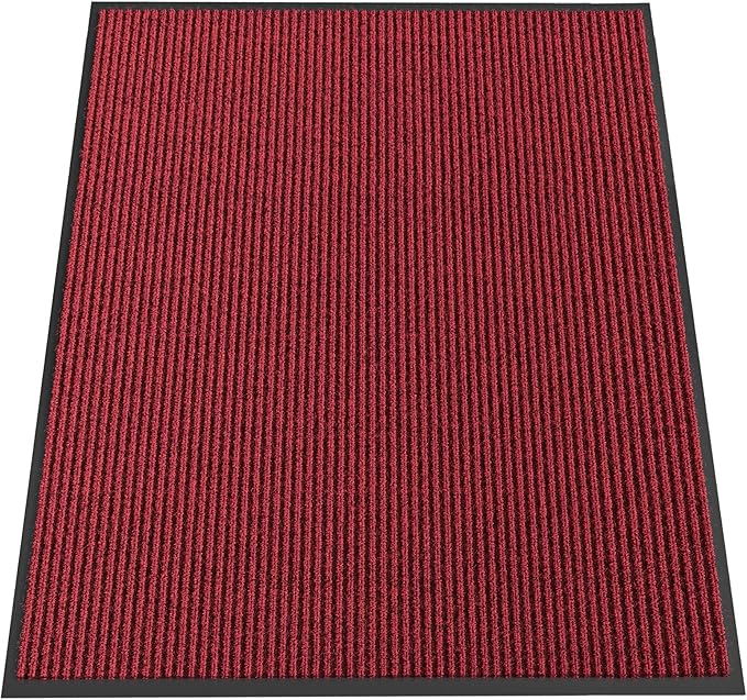 Indoor Outdoor Door Mat, 5' x 4' Doormat for Entryway, Rubber Backing Non Slip Front Door Mat Outside Entrance, Super Absorbent Commercial Floor Mat for Home Office, Red