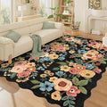DUKINO 6x9 Area Rug, Floral Washable Rugs for Living Room with Non Slip Backing & Non-Shedding, Lightwight Low Pile Boho Design Large Carpets for Bedroom, Living Room, Dining Room, Black