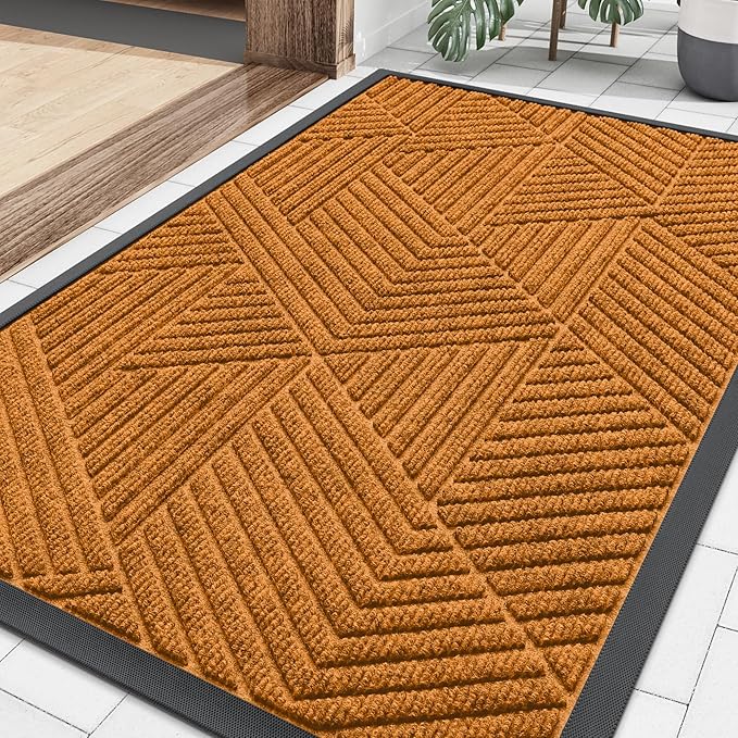 Smiry Front Door Mat Outside Entrance, Heavy Duty Sturdy Natural Rubber Doormat, Trap Dirt and Moisture, Easy Clean Low Profile Welcome Floor Mats for Indoor Outdoor Entry, 35x23 Inch, Amber