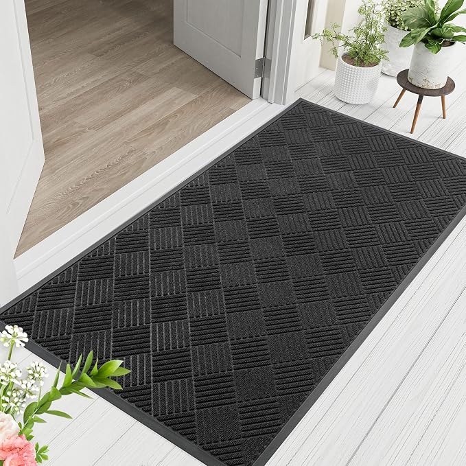 Indoor Outdoor Door Mat, 6’x 2' Doormat for Entryway, Rubber Backing Non Slip Front Door Mat Outside Entrance, Super Absorbent Commercial Floor Mat for Home Office, Black
