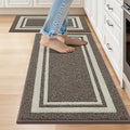 COSY HOMEER Kitchen Rugs Non-Slip 20x30/20x48 Inch Thick Polypropylene Standing Mat for Home Machine Washable, Brown Frame