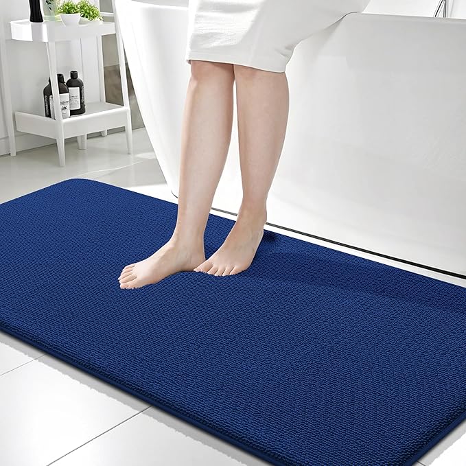 OLANLY Thick Memory Foam Bathroom Runner Rugs 59x24, Extra Soft Absorbent Long Bath Rug, Quick Dry Bath Mats, Non-Slip, Machine Washable Mat for Bathroom, Tub and Shower, Home Decor Accessories, Navy