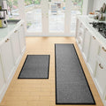 SUMLANS Kitchen Mat Set of 2 PCS, Cushioned Non Slip Rugs for Kitchen Floor, Absorbent Runner Comfort Standing Mats Washable for Kitchen, Office, Home (Black, 17.3"x30"+17.3"x71")