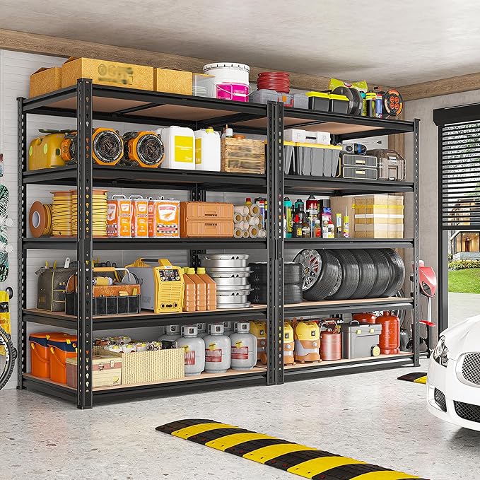 REIBII 2400LBS Garage Shelving 5 Tier Storage Shelves Heavy Duty, Adjustable Metal Shelving Unit,Garage Shelves for Basement,Warehouse,Pantry,Closet,Kitchen 72" H x 35.55" W x 16" D,2 Pack | Heavy Duty