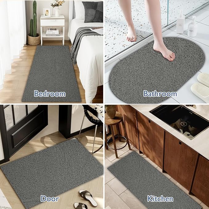 Shower Mat Non Slip 47x32 Inch, Quick Drying PVC Loofah Bath Mats, Easy Clean Soft Bathroom Rugs for Tub Floor, Shower, Grey