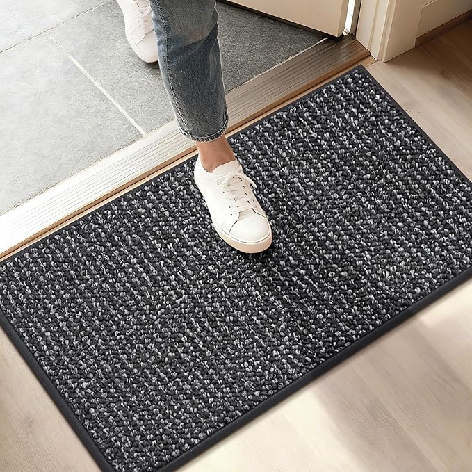 BEQHAUSE Dirt Trapper Door Mat 17" x 30", Non-Slip Doormats (Rolled-Up NO Creases) Washable Entryway Rugs, Dirt Resist and Absorbent Welcome Mat, Low Profile Floor Mats for Front Back Door, Charcoal