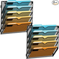 SUPEASY 5 Tier Wall File Organizer, Hanging Wall Mounted Mail Organizer with Label Slots, Metal Mesh File Holder Magazine Rack for Office, Home, School or Classroom, Black, 2Pack
