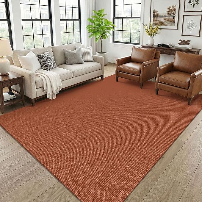KOZYFLY Orange 6x9 Dining Room Rugs, Washable Area Rug for Living Room, Non Slip Rugs for Bedroom, Braided Floor Carpet for Nursery, Office, Cotton Rug Home Indoor Decor, Burnt Orange/Tan