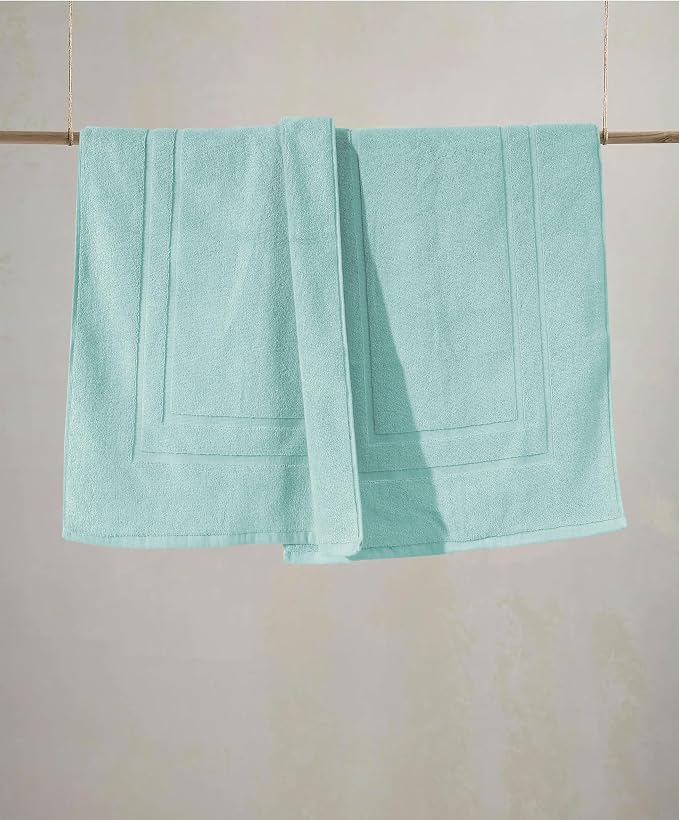 Feather & Stitch 2 Piece Towel Like Bath Mats (30x21 Inch) 100% Cotton Terry Bath Mats, Bathroom Shower Floor Mats [NOT A Bathroom Rug], Soft Absorbent Washable Mats - Sea Foam
