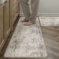Kitchen Mats for Floor Set of 2 Anti Fatigue Waterproof Kitchen Rug Brown Grey Abstract Cushioned Non-Slip Kitchen Mats Comfort Standing Neutral Mat for Sink Laundry Office 17.3"×47"+17.3"×30"