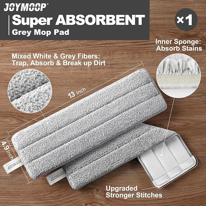 JOYMOOP Bathroom Cleaning Set, Mop and Bucket System with Toilet Brush Set, White, Microfiber Flat Mop for Household & Commercial Floor and Bathroom Cleaning