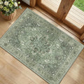 RELEANY Area Rugs Small 2'x4' Washable Non-Slip, Floral Vintage Distress Medallion Carpet for Kitchen Entryway Bathroom, Dark Green Gray
