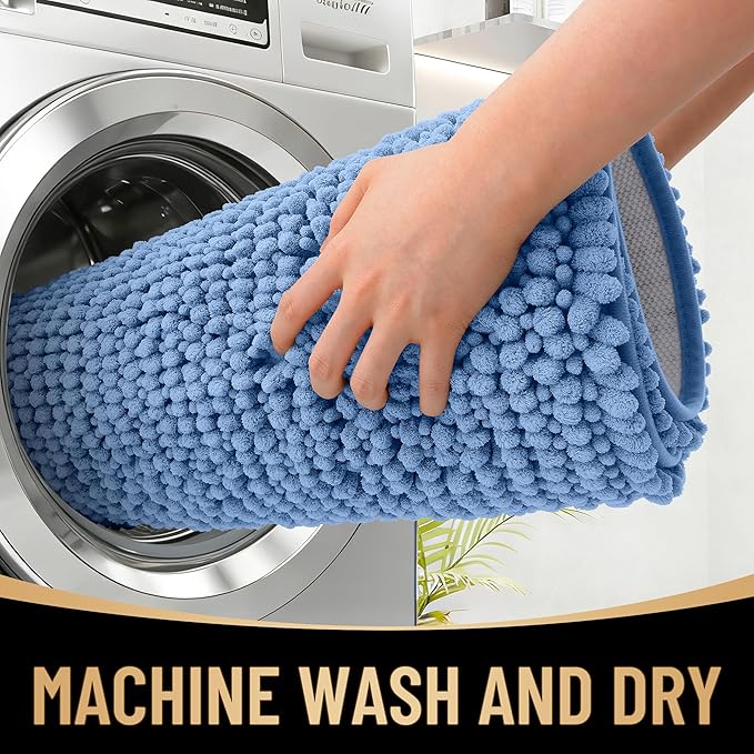 OLANLY Thick Large Bathroom Rugs 44x32, Extra Soft Absorbent Chenille Bath Rugs, Rubber Backing, Machine Wash Dry, Bath Mats for Bathroom Floor, Tub and Shower, Home Decor Accessories, Cornflower Blue