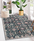 Lahome Moroccan Trellis Washable Small Area Rug, 3x5 Black Rug for Bedroom Living Room, Non-Slip Oriental Throw Carpet for Kitchen Office Entryway Bathroom Office Elise, Black/Multi