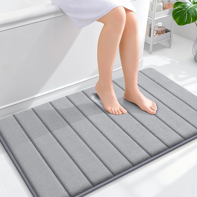OLANLY Memory Foam Bath Mat 40x24, Super Soft Absorbent Bathroom Rugs, Quick Dry, Machine Washable Shower Floor Rugs, Bathmat Carpet, Bathroom Home Decor Accessories, Grey