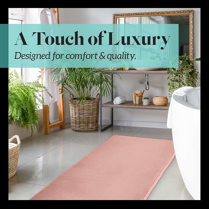 Memory Foam Bath Mat Non Slip Absorbent Super Cozy Velvet Bathroom Rug Carpet (22 inches X 42 inches, Peach)