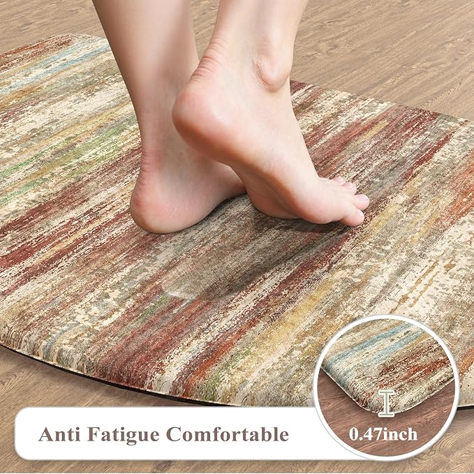 KIMODE Kitchen Mats Cushioned Anti Fatigue, Half Moon Abstract Kitchen Rugs Sets of 2, Farmhouse Padded Kitchen Floor Mats Non Slip, Ergonomic Standing Desk Mats for Sink Laundry Office Brown 18"x28"