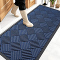 OLANLY Front Door Mat Outside Entrance 59x23, Absorbent, Heavy Duty Sturdy Natural Rubber Doormat Indoor Outdoor, Stain Fade Resistant, Non-Slip Low Profile Floor Mat for Entryway, Navy Blue Diamond