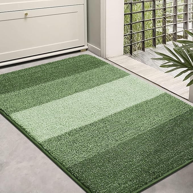 Kitinjoy Indoor Outdoor Door Mat, 36x24 Non-Slip Absorbent Dirt Trapper, Low-Profile Washable Inside Entrance Front Floor Mat, Sturdy Soft Entry Doormats for Entryway, Green