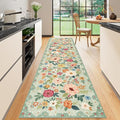 DUKINO Runner Rug for Hallway, 2.6x10 Washable Floral Long Kitchen Rug with Non Slip Backing, Boho Lightweight & Stain Resistant Soft Runners for Indoor Entrance, Laundry, Living Room, Bedroom, Green
