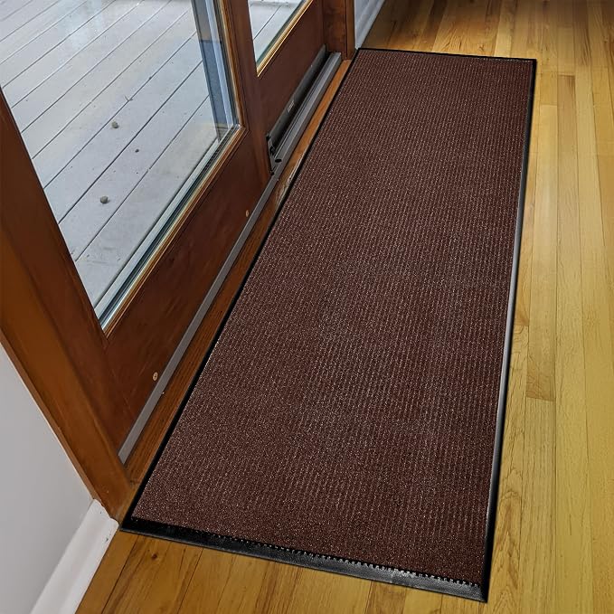 MaxMat® Large Waterproof Doormat - Heavy Duty, Commercial, Low-Profile, Easy to Clean, Rubber Floor Mat (2 x 6 Feet, Brown, MXM-RIB0026BR)