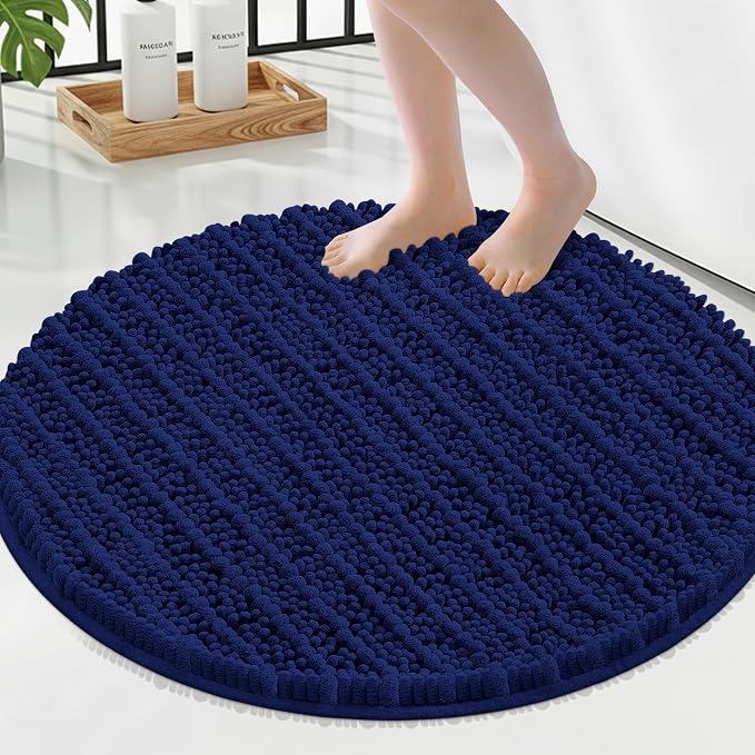 Smiry Bathroom Rugs Mat Round 24x24, Soft Absorbent Chenille Bath Rugs, Non Slip Rubber Backing Machine Washable Quick Dry Bath Mats for Bathroom Floor, Tub, Shower, Home Accessories, Navy Blue